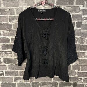 Pretty Angel black blouse big buttons shirt top lace sleeves